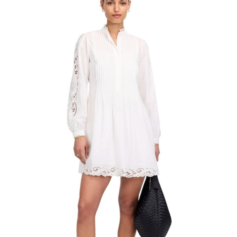 Madewell White Lace Sleeve Pintuck Eyelet Hem Tunic Mini Dress Small Cottagecore